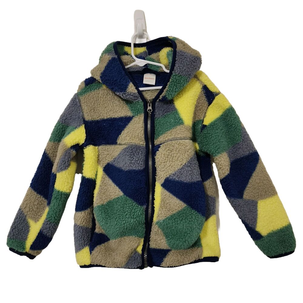 Hanna Andersson Kids Sherpa Fleece Full Zip Jacket Hoodie Colorblock 5 Pockets